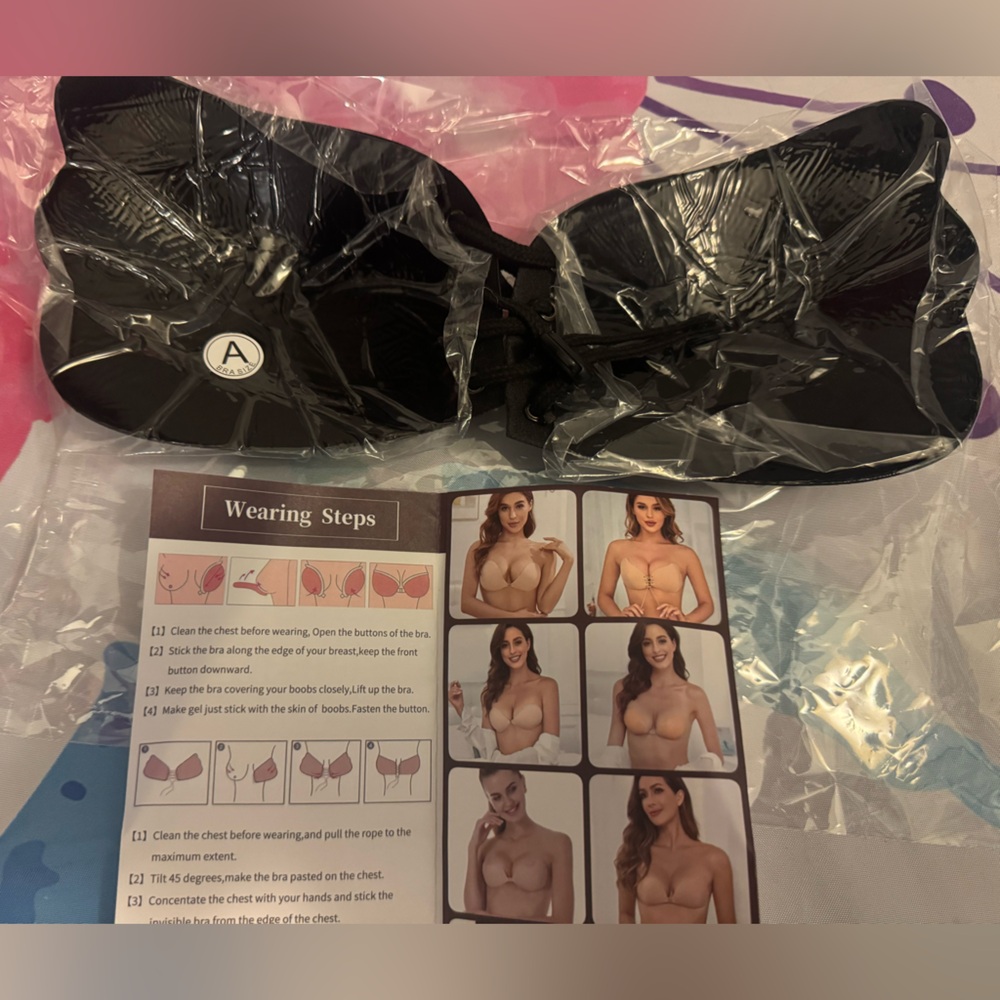 Black Adhesive Bra with Lace-Up Front - Picture 2 of 2